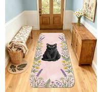 Cat Runner Rug, Spring Fanciful Flowers Lavender Spring Peach Low Pile Sponge Aesthetic Doormat Rectangle Accents Rug for Kitchen Entryway Bedside Doorway Hallway Decor 2x3 Ft