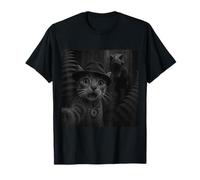Cat Running from Dinosaur T Rex Action Artwork T-Shirt