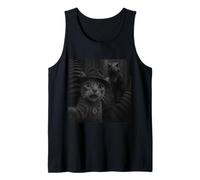 Cat Running from Dinosaur T Rex Action Artwork Tank Top