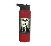 Cat Saint Patricks Day UFO Patricks Day Retro Alien Stainless Steel Insulated Water Bottle