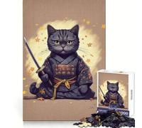 Cat Samurai Japan Teenager Jigsaw Puzzles 1000 Pieces Smart Training Light Recreation Flawless Cut Festive Surprise size 50x75cm