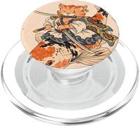 Cat Samurai Koi Fish Japanese Art Illustration PopSockets PopGrip for MagSafe