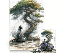 Cat Samurai Meditating Under A Bonsai Tree Puzzles for Teenagers 1000 Pieces Brain Development Quiet Enjoyment Clean Join Seasonal Gift size 38x26cm