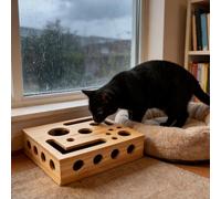 Cat Scratch Enrichment Puzzle Box with Sandpaper Interior - Interactive Wooden Nail File Toy for Indoor Cats, Stress Relief & Claw Trimming, Alternative to Clippers & Grinders, Durable Scratch Toy