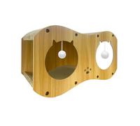Cat Scratch House - Wood Corrugated Paper 45x20x22cm |C-at House For Indoor Cat Scratch Board, 2-in-1 Enclosed Bed And Play Tunnel With Hanging Ball | Interactive Scratching Board For Cats Home Play