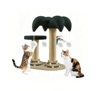 Cat Scratch Post, Cat Scratcher Interactive Toy with Dangling Ball for Indoor Kitten, 2 Layer Base Wooden Ball Track Interactive Feather Toy Modern Sisal Scratching Pole for Kittens Climbing