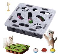 Cat Scratch Puzzle Box with Nail File & 3 Track Balls, Interactive Scratcher Toy with Bell for Indoor Cats (Gray-B)
