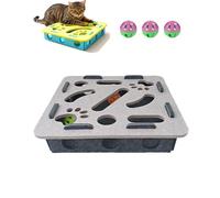 Cat Scratch Puzzle Enrichment Box, Cat Nail File Enrichment Box, Cats Puzzle Toy, with 3 Bell Balls, Stimulate Kittern Energy and Instincts (Gray)