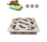 Cat Scratch Puzzle Enrichment Box, Cat Nail File Enrichment Box, Cats Puzzle Toy, with 3 Bell Balls, Stimulate Kittern Energy and Instincts (White)