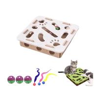 Cat Scratch Puzzle Enrichment Box, Cat Nail File Enrichment Box, Interactive Nail File Scratch with 3 Bell Balls,Stimulate Kittern Energy and Instincts (White,Square)