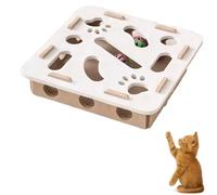 Cat Scratch Puzzle Enrichment Box, Cat Nail File Enrichment Box, Puzzle Felt Maze Boxs Cats Toys for Indoor Cats Self Play with 3 Bell Balls, Stimulate Kittern Energy and Instincts (White-Square)
