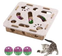 Cat Scratch Puzzle Enrichment Box, Cat Nail File Interactive Box, Interactive Pet Puzzle Game, with 3 Bell for Indoor Cats Scratching, Stimulate Kittern Energy and Instincts (Off-White, Square)