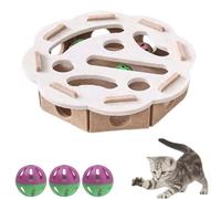 Cat Scratch Puzzle Enrichment Box, Cat Nail File Interactive Box, Interactive Pet Puzzle Game, with 3 Bell for Indoor Cats Scratching, Stimulate Kittern Energy and Instincts (Off-White, Round)