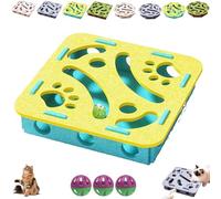 Cat Scratch Puzzle Enrichment Box, CatFelt Maze Toy, CatPuzzle Felt Maze Box CatToys, CatNail File EnrichmentBox with 3 Bell Balls Stimulate Kittern Energy and Instincts (Blue-Green,Square)