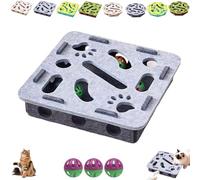 Cat Scratch Puzzle Enrichment Box, CatFelt Maze Toy, CatPuzzle Felt Maze Box CatToys, CatNail File EnrichmentBox with 3 Bell Balls Stimulate Kittern Energy and Instincts for Pet (#B, Square)