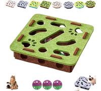 Cat Scratch Puzzle Enrichment Box, CatFelt Maze Toy, CatPuzzle Felt Maze Box CatToys, CatNail File EnrichmentBox with 3 Bell Balls Stimulate Kittern Energy and Instincts (Green,Square)