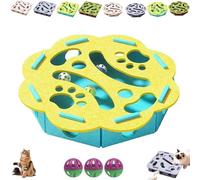 Cat Scratch Puzzle Enrichment Box, CatFelt Maze Toy, CatPuzzle Felt Maze Box CatToys, CatNail File EnrichmentBox with 3 Bell Balls Stimulate Kittern Energy and Instincts for Pet (#C, Round)