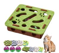 Cat Scratch Puzzle Enrichment Box, Funny Cat Scratch Puzzle Enrichment Box for Indoor Cats Self Play, Interactive Nail File Scratch with 3 Bell Balls, Scratching & Hunting Fun (Green,Square)