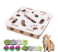 Cat Scratch Puzzle Enrichment Box, Funny Cat Scratch Puzzle Enrichment Box for Indoor Cats Self Play, Interactive Nail File Scratch with 3 Bell Balls, Scratching & Hunting Fun (White,Square)