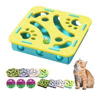 Cat Scratch Puzzle Enrichment Box, Funny Cat Scratch Puzzle Enrichment Box for Indoor Cats Self Play, Interactive Nail File Scratch with 3 Bell Balls, Scratching & Hunting Fun (Blue,Square)