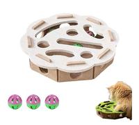 Cat Scratch Puzzle Enrichment Box,Interactive Cat Toy Puzzle Toys for Indoor Cats,Nail File Scratch with 3 Bell Balls,Fun Exercise Hide Seek Moving Cats Toy for Encourages Pet Hunting Instincts