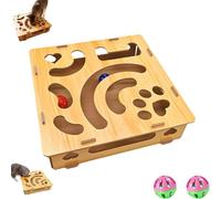 Cat Scratch Puzzle Enrichment Box, Interactive Cats Nail File Box, Cat Toys Interactive for Indoor Cats, Wooden Scratch Enrichment Box Sandpaper Inside for Kitten with 2 Bell Balls