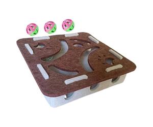 Cat Scratch Puzzle Enrichment Box, Interactive Felt Sensory Activity, 30x15cm Ball Track Cats Toy with Durable Cardboard Base, Pet Play Box with Rotating Ball Design, Cat Activity Toy with