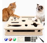 Cat Scratch Puzzle Enrichment Box, Large Solid Wood Cat Nail File Scratcher with Maze, Scratching Board & 3 Bell Balls, Interactive Cat Puzzle Toy, Mental Stimulation & Claw Care (39x30x8cm)