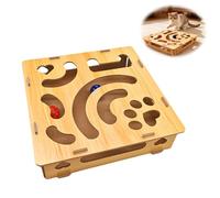 Cat Scratch Puzzle Enrichment Box, Nail File Stress Complimentary Alternative to Clippers and Grinders, Interactive Cat Toy Puzzle Toys with 2 Balls for Indoor Cats (Khaki-28.5 cm)