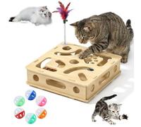 Cat Scratch Puzzle Enrichment Box: Nail File Stress Free Alternative To Clippers and Grinders, Cat Nail File Enrichment Box, Sandpaper Inside for Indoor Cats Scratching with 6 Bell Ball (2 SET)