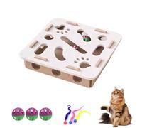 Cat Scratch Puzzle Enrichment Box, Puzzle Felt Maze Box Cat Toys For Indoor Cats Self Play, Interactive Nail File Scratch With 3 Bell Balls, Stimulate Kittern Energy And Instincts(White,Square)