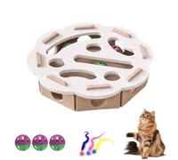 Cat Scratch Puzzle Enrichment Box, Puzzle Felt Maze Box Cat Toys For Indoor Cats Self Play, Interactive Nail File Scratch With 3 Bell Balls, Stimulate Kittern Energy And Instincts(White,Round)