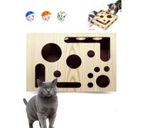 Cat Scratch Puzzle Enrichment Box, Wooden Cat Nail File Scratcher Felines Files Claws Maze Box, Puzzle Enrichment Toy with Bell Ball, Nail File Stress Free Alternative to Clippers and Grinders