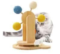 Cat Scratch Wheel Ball, Cat Scratcher Toy with Ball - Rotating Kitten Interactive Wooden Scratching Box, Pet Exercise Toy with 5 Sisal Balls for Cat and Kitten