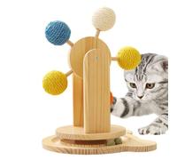 Cat Scratch Wheel Ball - Rotating Interactive Kitten Post Scratching Wood,Pet Exercise Catnip Toy Play With 5 Sisal Balls For Cat And Kitten