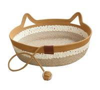 Cat Scratcher Bed, Cat Basket Foldable Cat Basket Bed Wear Resistant Wicker Cat Bed with Playing Rope Ball Washable Sleeping Nest Basket No Shredding Rattan Cat Bed for Indoor Cats Less Than 6KG