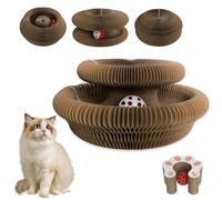 Cat Scratcher Board Foldable with Bell Ball, Interactive Mental Physical Exercise for Indoor Cats Toy, 3-in-1 Magic Organ Cat Toy Protects Furniture, Corrugated Cardboard Scratching Pad