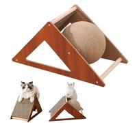 Cat Scratcher Board with Sisal Rotating Ball Triangle Sturdy Wood Cat Scratch Pad Anti-Tipping Interactive Wear-Resistant Scratching Ball Furniture Protection Scratch Pad Toy