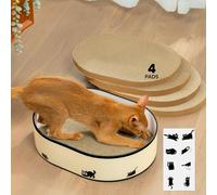 Cat Scratcher Box with 4 Scratching Board Mess-Free Design, Refill Scratch Pad, Heavy Duty Corrugated Cardboard Lounger, DIY stickers Decoration, for Multi-Cat Homes