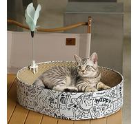 Cat Scratcher Cardboard, 2in1 Oval Cat Scratcher Bed for Indoor Cats Cat, Scratch Pad Bowl with Scratching Toy, Cozy Oval Cat Scratch Bed Furniture for Kittens & Medium Size Cats(Graffiti)