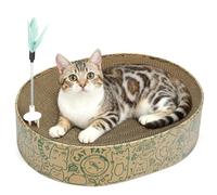 Cat Scratcher Cardboard 2in1 Oval Cat Scratcher Bed for Indoor Cats Cat Scratch Pad Bowl with Scratching Toy Corrugated Lounge Bed&Furniture Protector &Training Toy XL（Green）