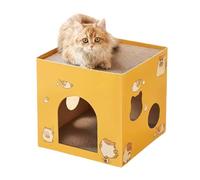 Cat Scratcher Cardboard Hut - Eco Cellulose Housing, PET Den | 13.78 Inch Cube Layout with High Density Board, Closed Scratching Cube for Indoor Kittens and Cats Outdoor and Outdoor Play