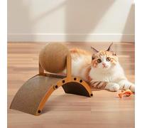 Cat Scratcher Cardboard, Natural Sisal Scratching Board with Ball, Curved Bridge Design, Rabbit Scratching Toy for Natural Needs & Furniture Protection (Yellow M-upgrade)