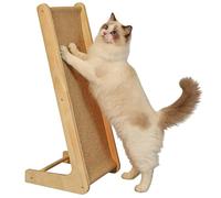 Cat Scratcher L-Shaped with Natural Sisal Ramp, 28.3 in Solid Wood Frame, 75° Angled Design for Stretching, Furniture Guard Scratching Board, Easy Assembly Instructions