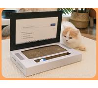 Cat Scratcher Laptop Cat Toy with 'Mouse' Jingle Ball, Stickers, 3-in-1 Cardboard kitten Interactive Toy, Kitten Cardboard Scratching Pad