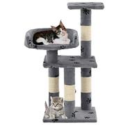 Cat Scratcher with Sisal Pillars and Paw Print 65cm Height Plush Surface Sturdy Base Includes Hanging Toys Viewing Platforms Resting Areas for Climbing and Playing