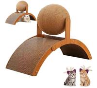 Cat Scratching Ball on Stand, Interactive Cat Scratcher with 360° Rotating Sisal Ball and Arch Bridge, 2-in-1 Wooden Scratch Board for Healthy Claws (L)