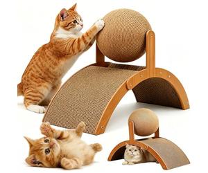 Cat Scratching Ball on Stand, Wobble Ball Cat Scratcher with 360°Rotating Sisal Balls, Interactive Cats Arch Scratcher Toy, for Indoor,Protects Furniture & Rugs L