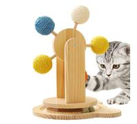Cat Scratching Ball Toy,Rotating Interactive Kitten Post Scratching Wood - Claw Sharpening Board With 5 Sisal Balls Pet Exercise Catnip Toy Play For Home Use