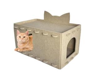 Cat Scratching House Set - Grey Felt, Heavy Duty Sound Insulation, Innovative Puzzle Assembly Design For Hookup, Two Layer Structure For Extra Space | Nest Sta